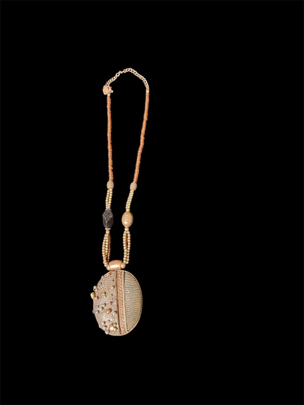 Gold-Tone Beaded Oval Pendant Necklace - Women's Fashion